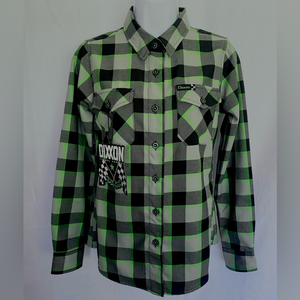 DIXXON Last Lap Flannel Long Sleeve NWT - Neon Green Black & Gray